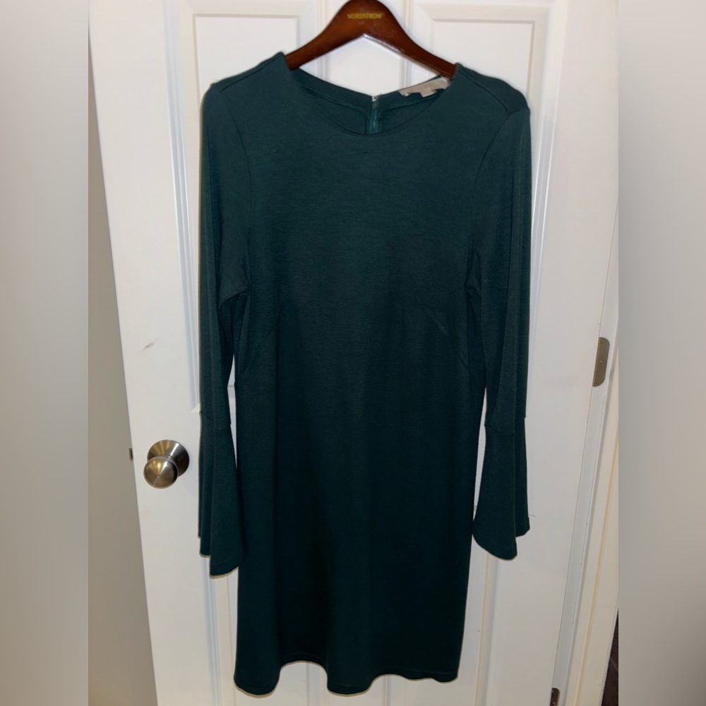 Lost Forest Green Cotton Dress, Flare Sleeve. Size 12